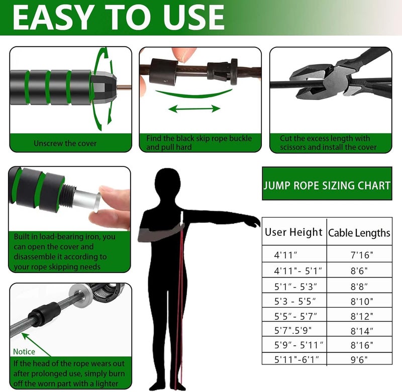 Goonidy Adjustable Weighted Jump Rope, 9ft Long Tangle-Free Rapid Speed Jumprope for Exercise Calisthenics Fitness Jumping Skipping Double Dutch Boxing Crossfit, Workout Stuff for Women Men Kids Adult - Image 4